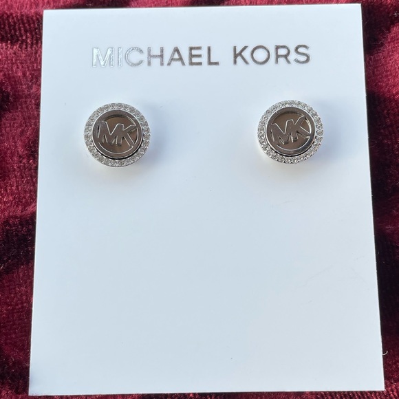 Michael Kors Jewelry - NEW authentic MK silver tone pave logo stud Earrings